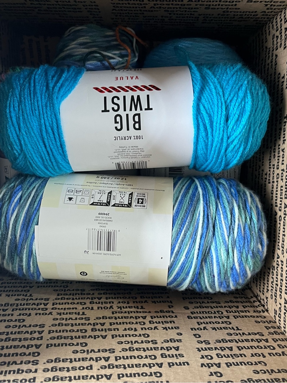 Caron One Pound & Big Twist Yarn Lot - Bright Blue & Multicolor Acrylic Yarn - Picture 5 of 5